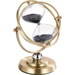 Brass Hourglass 60 Minute, 720° Rotating Vintage Metal Sand Timer, Large Black